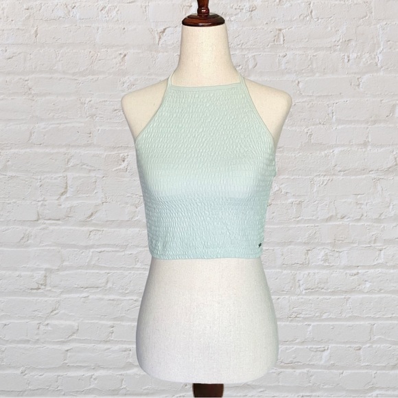 Hollister Tops - Hollister Mint Green Shirred Cropped Halter Top Tie Back | Medium | Like New